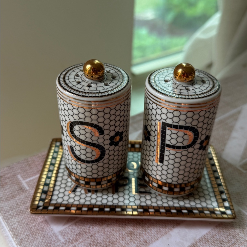 Anthropologie Bistro Tile Salt and Pepper Shakers